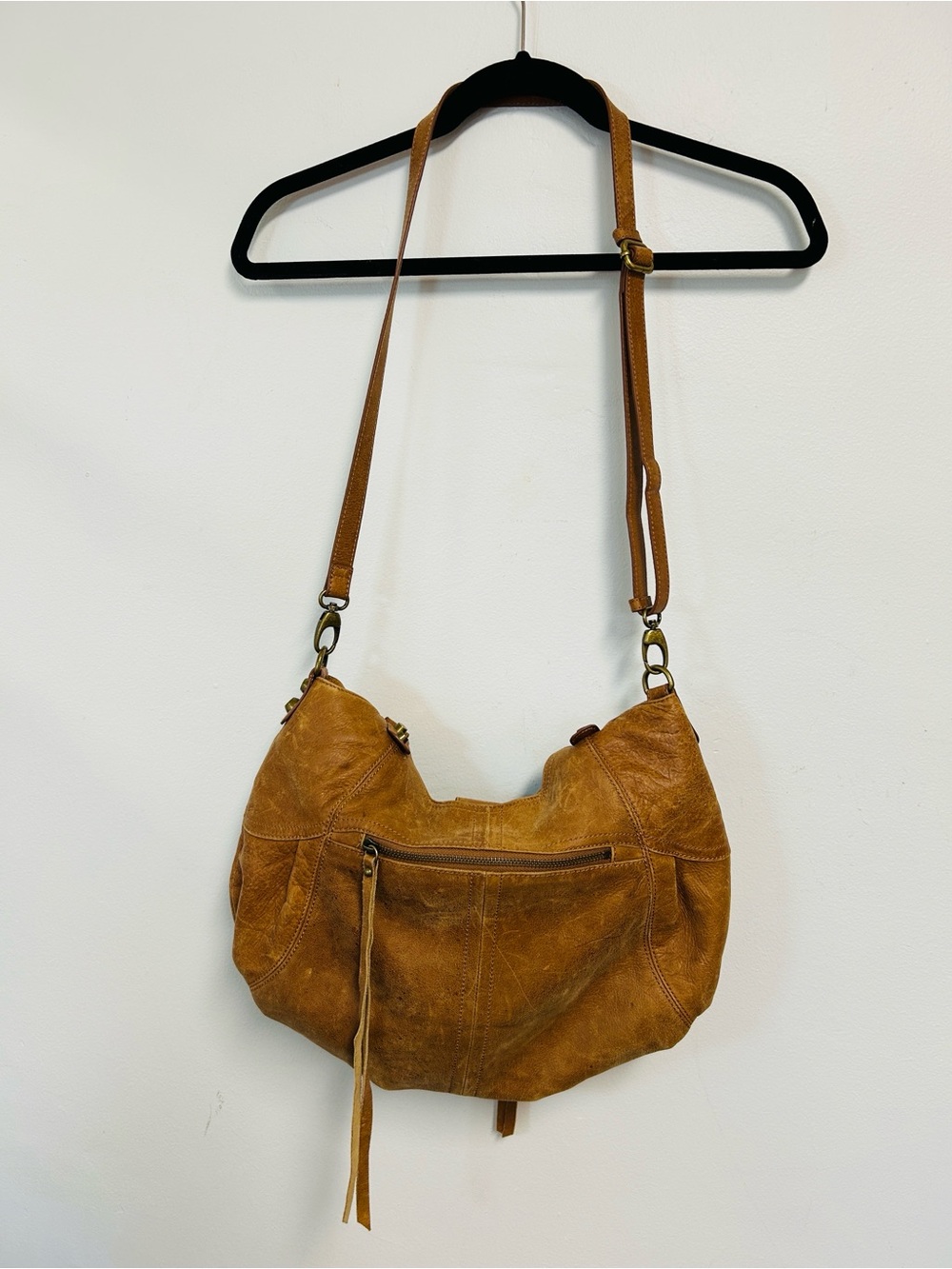 Lucky Brand Y2K Distressed 100% Soft Leather Hobo Fringe Top Handles Crossbody - Picture 9 of 16